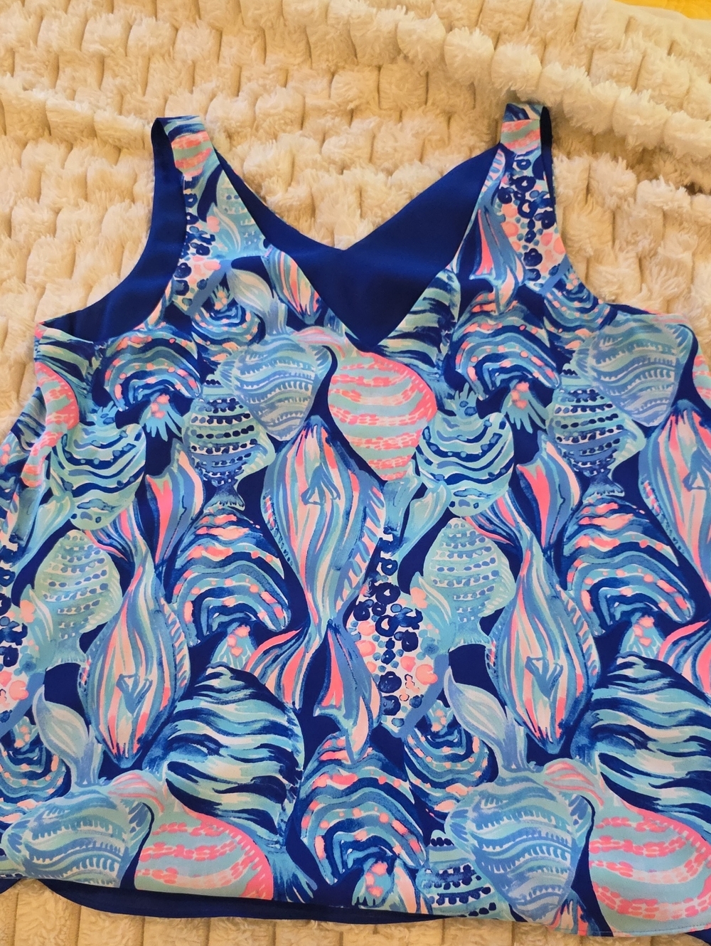 Blue Seashell Print Reversal Tank Top